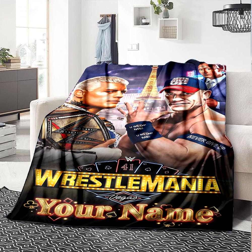 Wrestlemania Customize Text Blanket Cozy Customizable Blanket Durable Comfort Perfect for Nap Chair Living Room Office Four Seasons Multipurpose