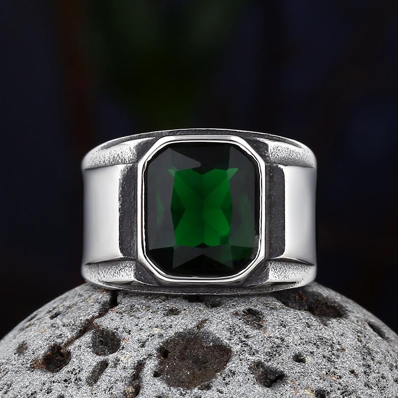 

New 316L Stainless Steel Men s Punk Rock Green&Blue Gem Stone Ring Gothic Style Biker Anel Fashion Wedding Charm Jewelry 7&Only Ring