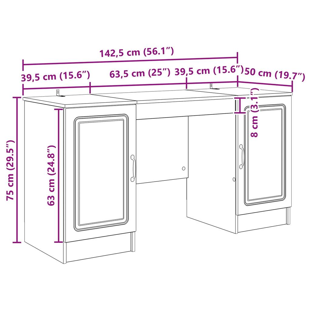 Desk Sonoma Oak Finish 142.5 x 50 x 75 cm Particleboard