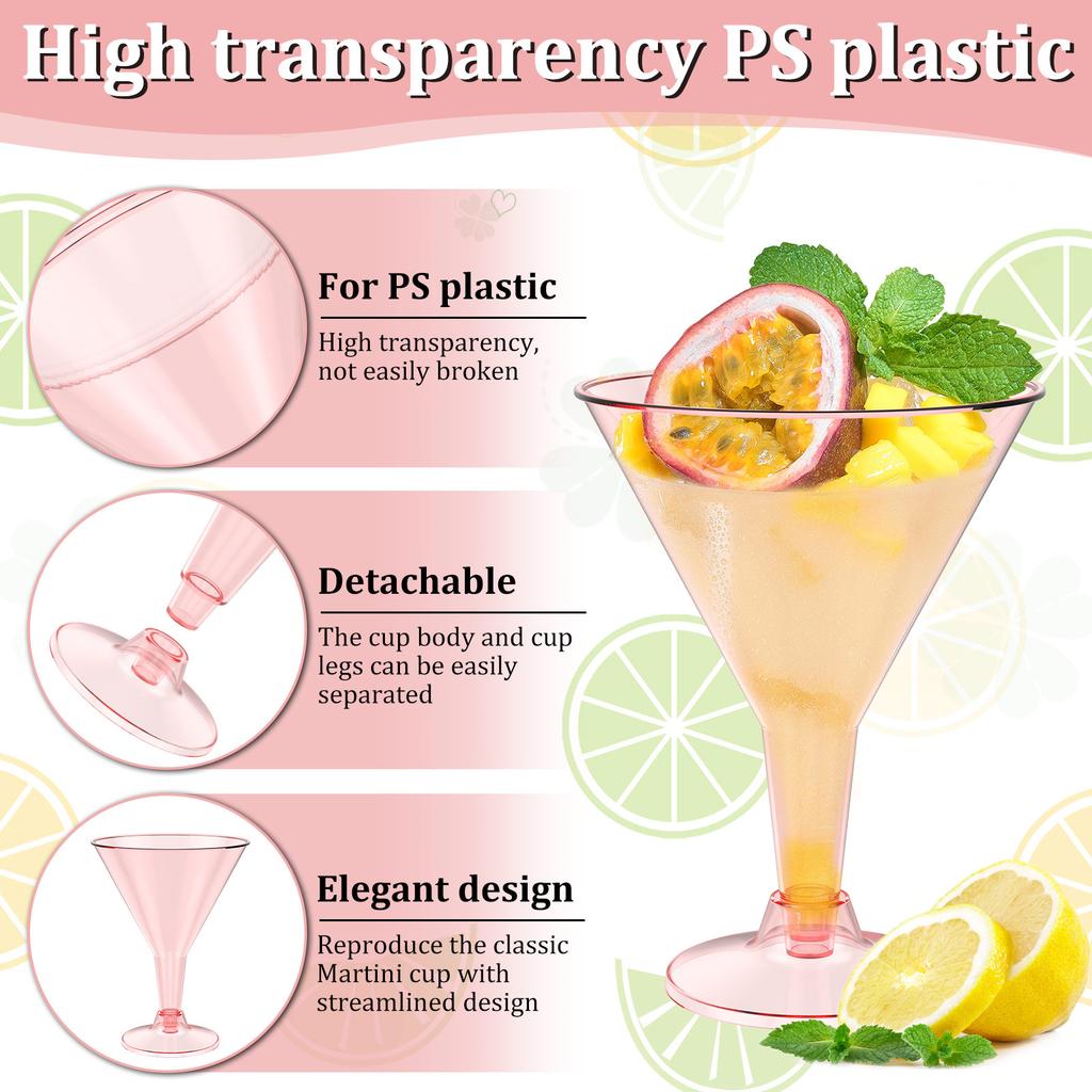 50Pcs Plastic Champagne Glasses High Clarity Removable Wide Mouth High Footed Cups Party Wine Glass for Martini Cocktail Dessert