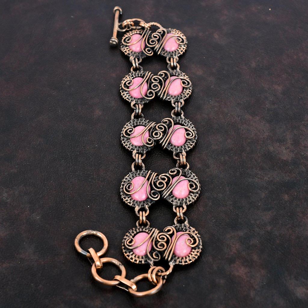Thulite Bracelet Copper Wire Wrapped Gemstone Jewelry Adjustable Chain Bracelet Handmade Jewelry Copper Wire Wrap Bracelet Engagement Gifts