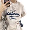 Plus Size Women's Retro Cotton T-Shirt: Heavyweight, Loose-Fit, Short Sleeve in White/Gray