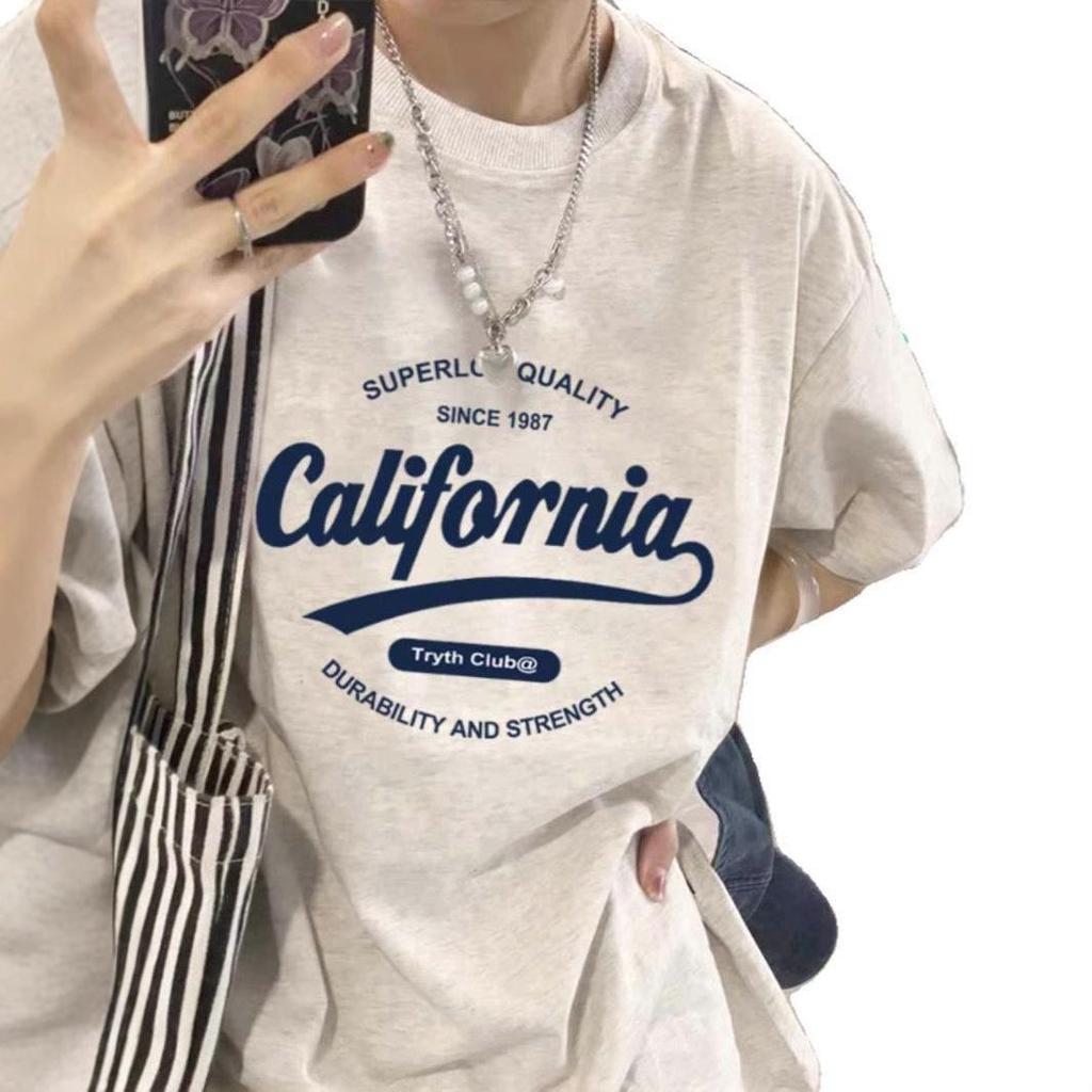 Plus Size Women's Retro Cotton T-Shirt: Heavyweight, Loose-Fit, Short Sleeve in White/Gray