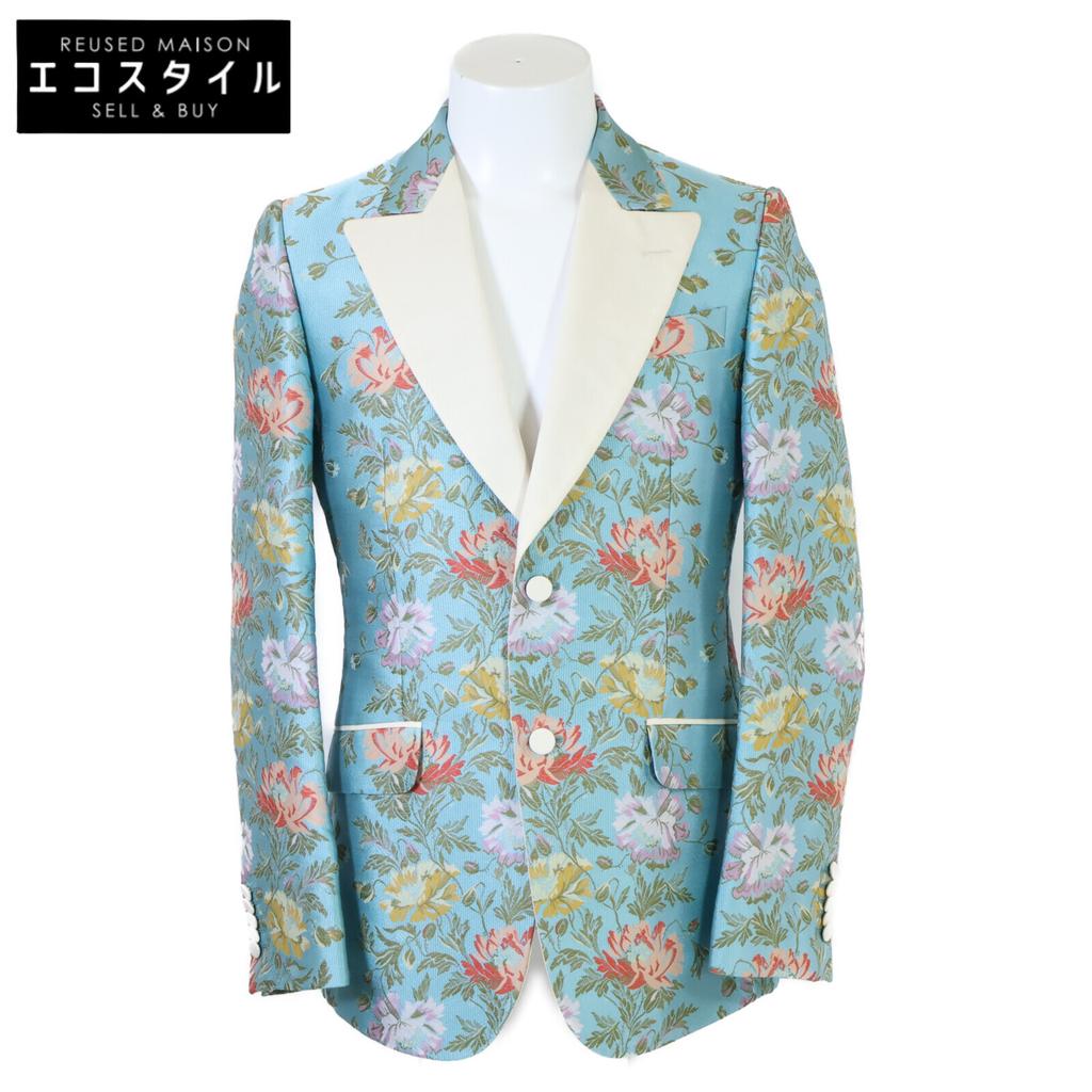 GUCCI [Excellent Condition/Domestically Authorized] 478453 Fully Embroidered Flower Peak Lapel Tailored Jacket Jacket 46 Blue / multicolorUsed