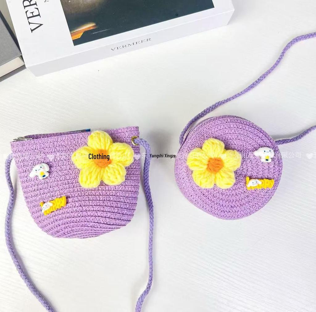 Frühlings Kinder Mini Stroh Umhängetasche - Niedliches Rundes Design für Kinder