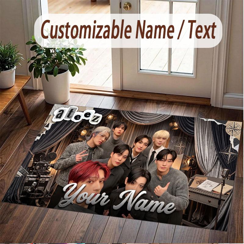 Custom Name Crystal Velvet Rug,ATEEZ Comfortable Anti Slip Floor Mat For Room Decoration
