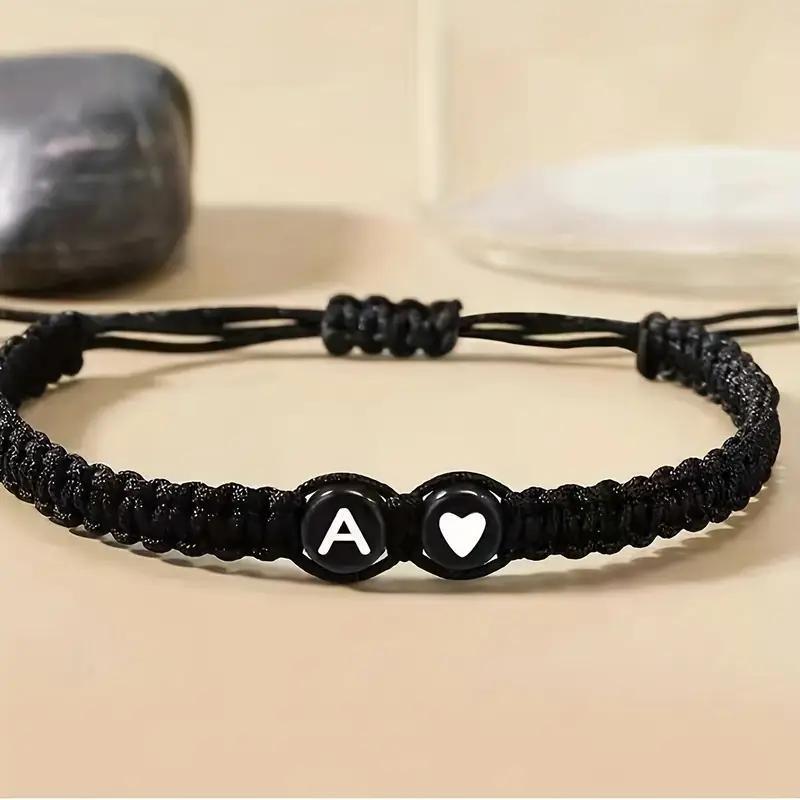 Handmade Black and White Heart Bracelet with 26 English Letters – Fashionable, Versatile Couple's Accessory