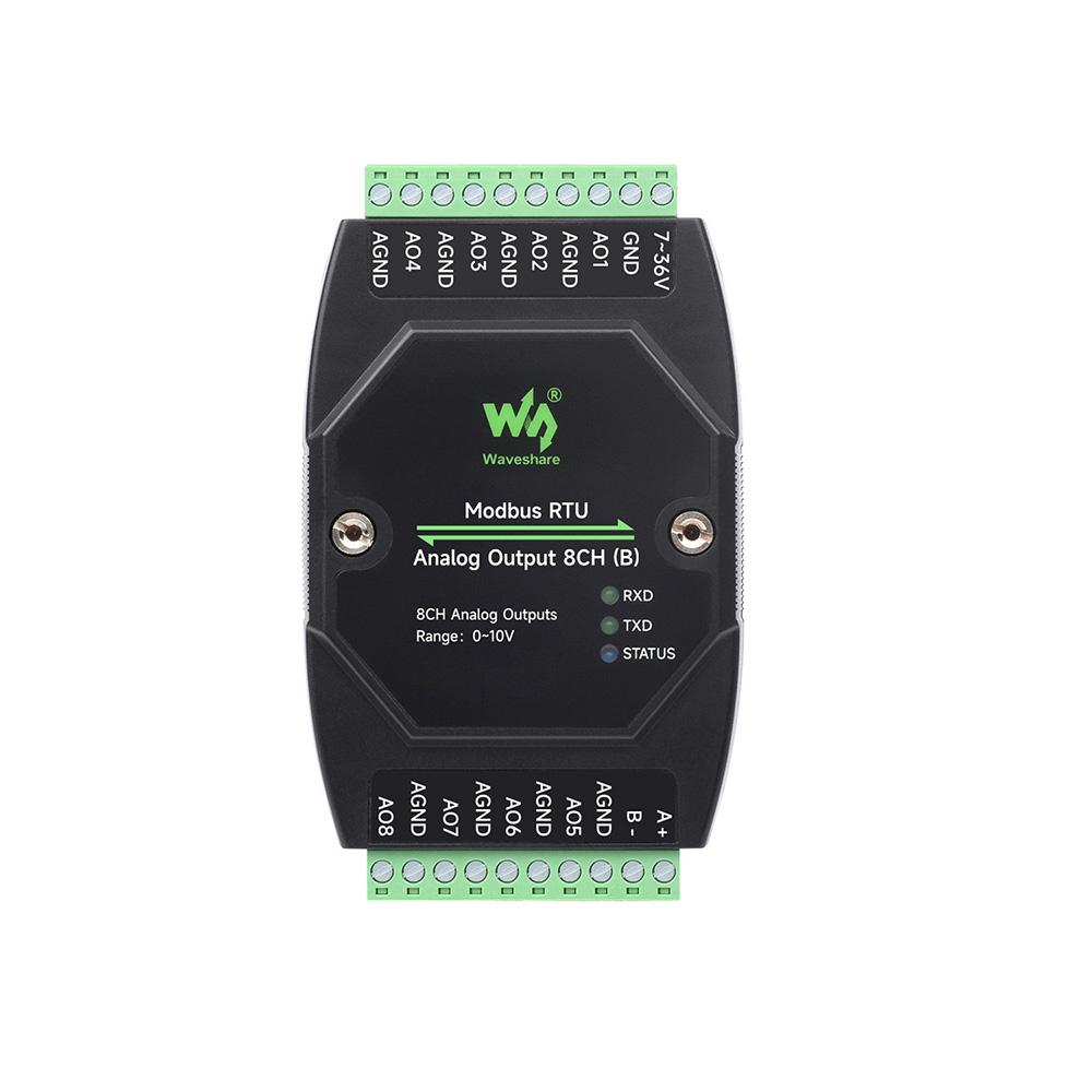 8-Channel Synchronous Analog Output Module 12-Bit DA Conversion DC 7-36V Wide Voltage Modbus RTU Protocol Industrial Protection