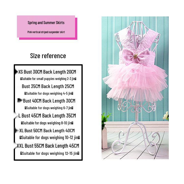 Striped Layered Cake Dress with Teddy, Poodle, Bulldog & Corgi Suspender Skirt for Spring/Summer
