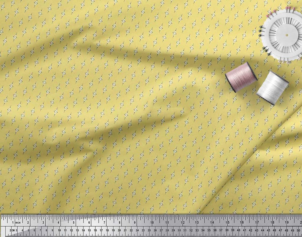 Soimoi Japan Crepe Satin Fabric Dot & Leaves Small Motif Shirting Print Fabric by the Metre 42 Inch