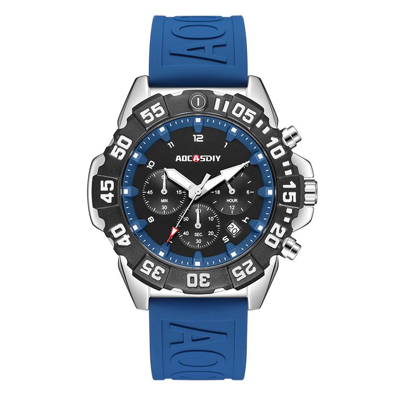 New Sport Men's Watch Silicone Strap Multi-Functional Date Waterproof Military Quartz Wristwatches Gifts Relogio Masculino