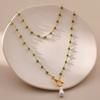 Women Multi Layer Green Bead 18k Gold Plated Irregular Pearl Pendant Necklace