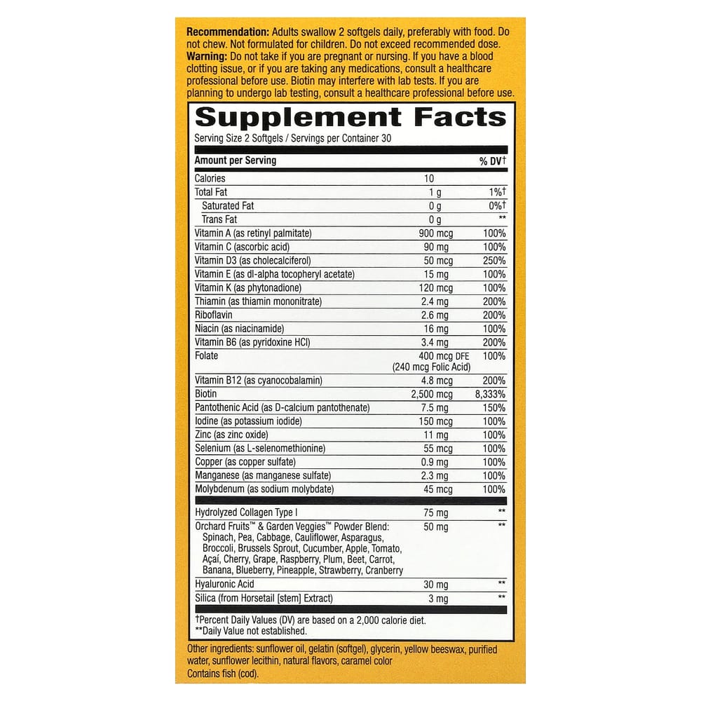 Nature's Way Alive! Hair, Skin & Nails Multivitamin, Strawberry Flavor Softgels, 60 Count