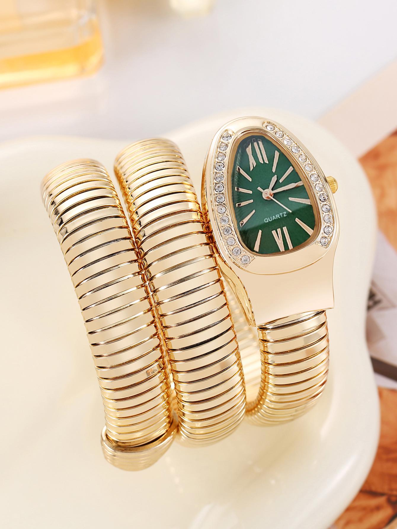 

Snake-shaped Rhinestone Women s Quartz Wrap-around Bangle Watch