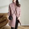 Lila Koreanischer Stil Verdickter Tweed-Mantel Herbst und Winter Aktualisierter Stil Hochwertiger Fischgrätenmuster-Mantel für Damen Mittellang