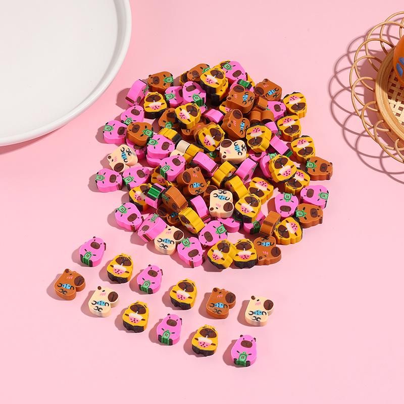 Capybara Cartoon Mini Eraser Set for Students - Stationery Prize Gift Capybara Mini Eraser 1.4-1.2-0.6cm смешанные