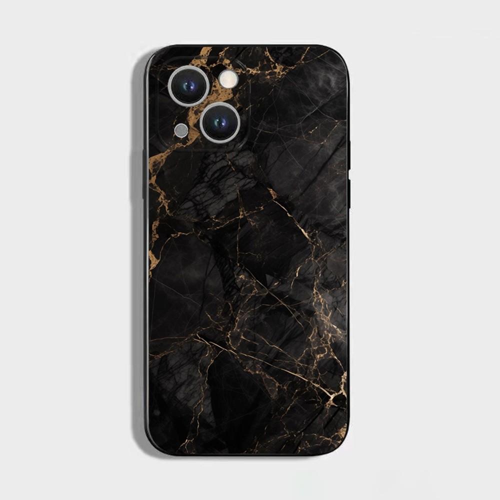 Black Gold Marble Pattern Phone Case For iPhone 16 15 Plus 14 13 Pro Max 12 Mini 11 X XS XR 7 8 8Plus Black Soft Phone Coque