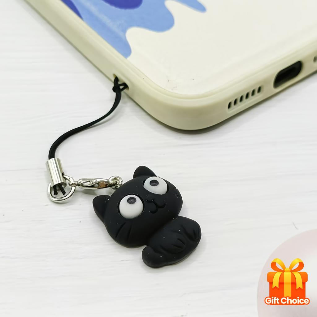 1 Roztomilý kočičí přívěsek na šňůrku k telefonu, Rozkošný černobílý design kočky, Vhodný pro pouzdra na telefony, Tašky a pouzdra na sluchátka