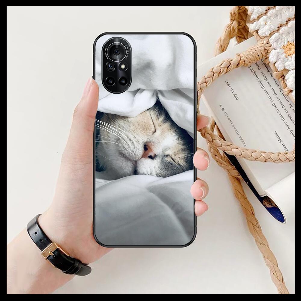 Funny Cartoon Cat Clear Phone Case For Huawei Honor 20 10 9 8A 7 5T X Pro Lite  5G  Black Etui Coque Hoesjes Comic Fash Design