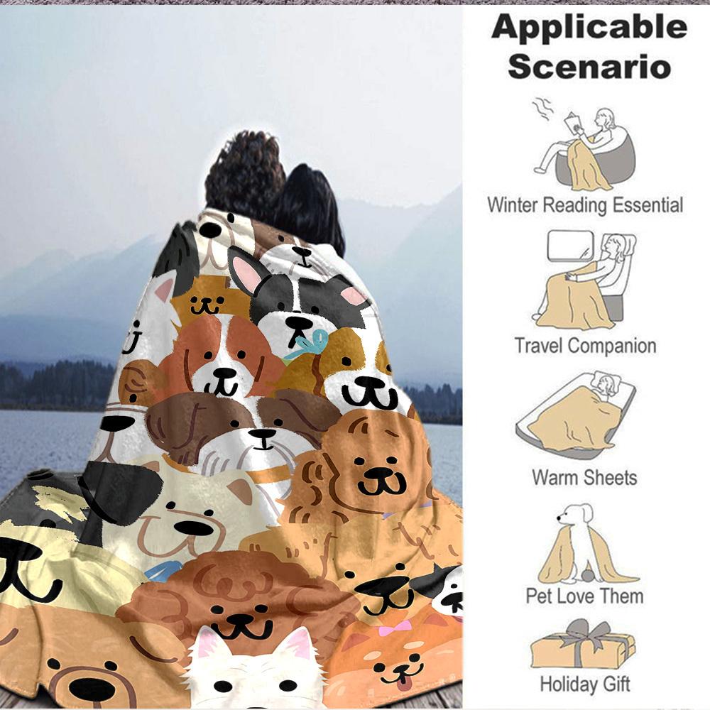 1pc Dogs Puppies Blanket, Lightweight Flannel Throw Blanket for Sofa, Bed, Travel, Camping, Living Room, Office, Couch052