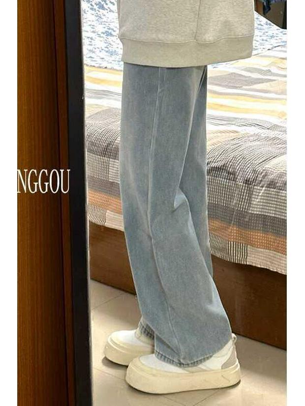 Women's Hong Kong Style Casual Solid Color Wide-Leg Jeans with Elastic Waist and Drawstring Design