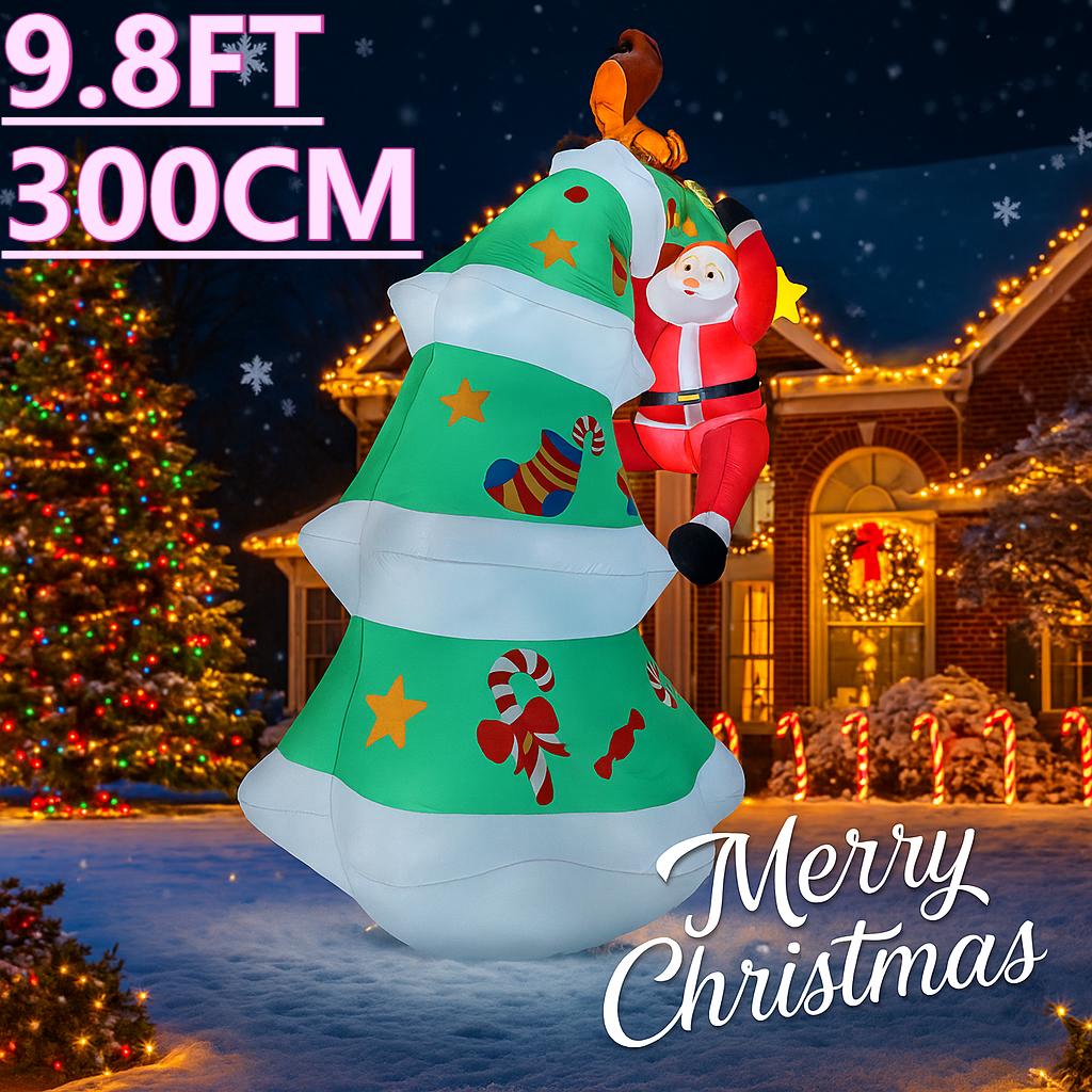 9.8FT LED Inflatable Xmas Yard Decor Christma Tree with Santa Climber Outdoor Lawn Garden Supplies Home Decor Ornaments Toy Gift