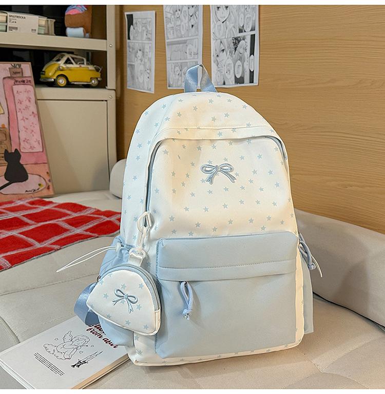 Schoolbag New Female Cute Schoolbag Versatile Small Fresh Star Bow Junior High School College Student Backpack Class Backpack