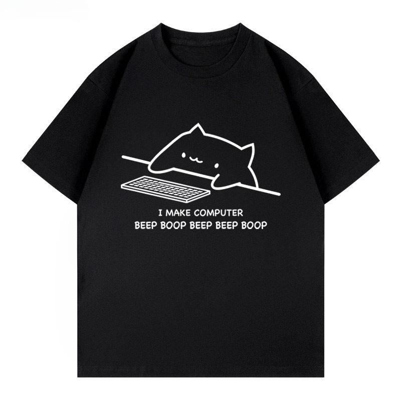 Summer Unisexs Pure Cotton ShortSleeved Shirt with Fun IT Cat Print Short Sleeve Lazy Tshirt Moisture Wicking Graphic T Shirts