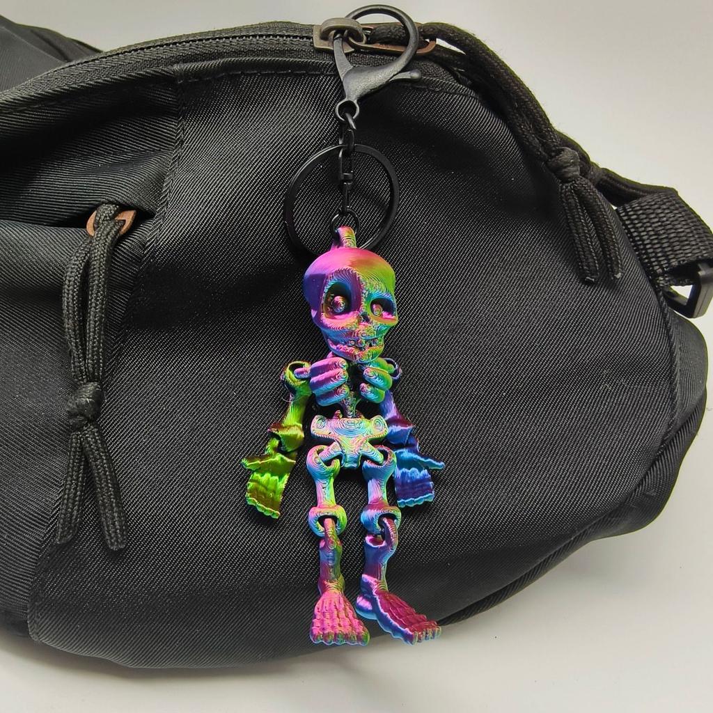 3D Printed Glow in Dark Articulated Skeleton Keychain, Mini Movable Joints Fidget Toy for Purse Car Bag Accessories