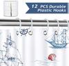 Nautical Theme Coast Sailing Lighthouse Blue Ocean Waterproof Washable Shower Curtain With 12 Hooks Bathroom Shower Curtain