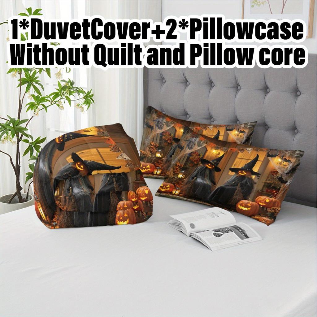 3pcs Christmas Duvet Cover Set without Core Quilt Cover with 2 PillowcasesSoft and Machine Washable Halloween Themed Bedding