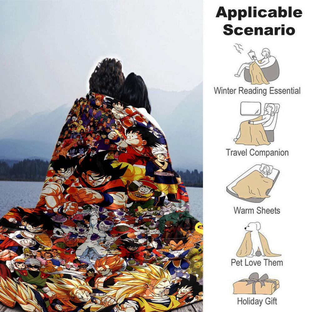 Dragon Ball Heroes Collage Flannel Blanket Super Soft Warm Cozy Blanket For Sofa Bed Office Travel Allseason Home Decor Gift