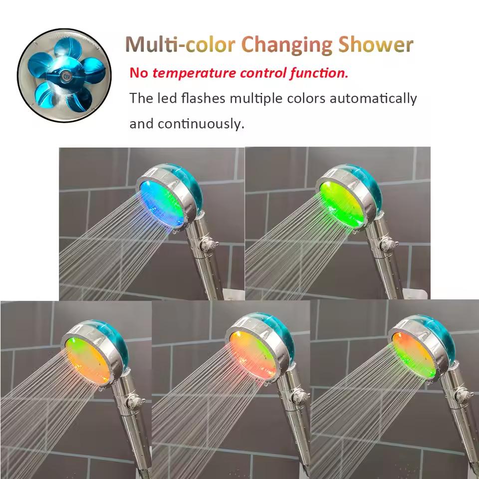 LED Digital Temperature Display Shower Head High Pressure Colors Changes Propeller Showerhead with Adjustable Stop Button Shower