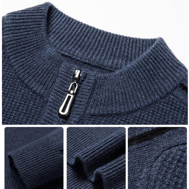 Wollpullover Herren Winter Warmer Herren-Kaschmirpullover Reißverschluss Halber Rollkragen-Strickpullover