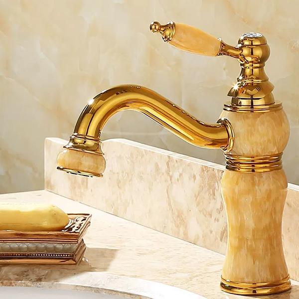 Bathroom Faucet Brass and Jade Faucet Bathroom Basin Faucet Sink Mixer Tap Gold Sink Faucet Bath Basin Sink Faucet