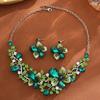 Retro Pastoral Cross Necklace and Earring Set with Flower Pendant and Colored Gemstones