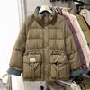 Korean Stand-up Collar Waist Down Jacket for Women's Medium and Long Winter Fashion Contrasting Colors To Keep Warm, Small White Duck Down Jacket