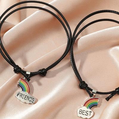 Colorful Rainbow Pendant Couple Bracelets: European & American Wax Cord Style
