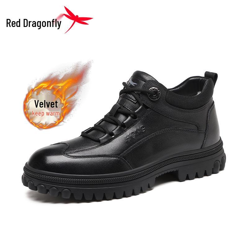 Red Dragonfly Men s High-Top Winter Sports Casual Leather Shoes with Genuine Leather and Velvet Lining 40