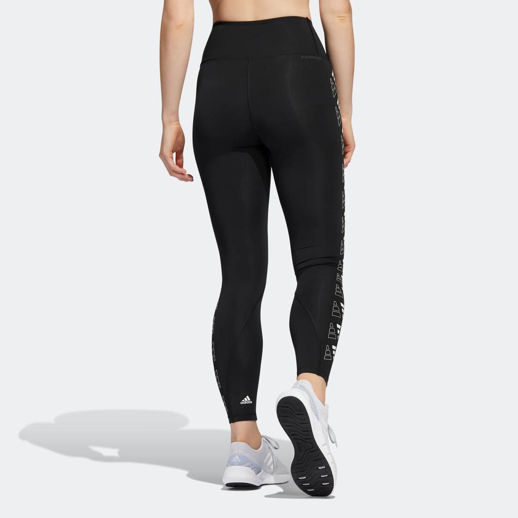 Adidas Opt 3Bar 7/8 High-Waisted Side Logo Print Tights Women Fitness Pants Black H64191