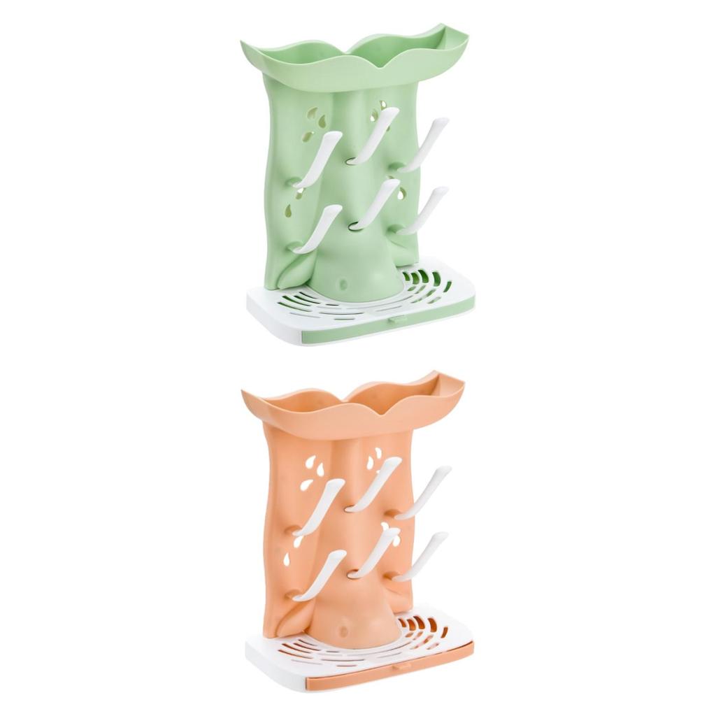 Baby Bottle Drying Rack 6 Hooks Countertop Easy to Clean Portable Multifunctional Nipple Holder Baby Accessories with Drip Tray