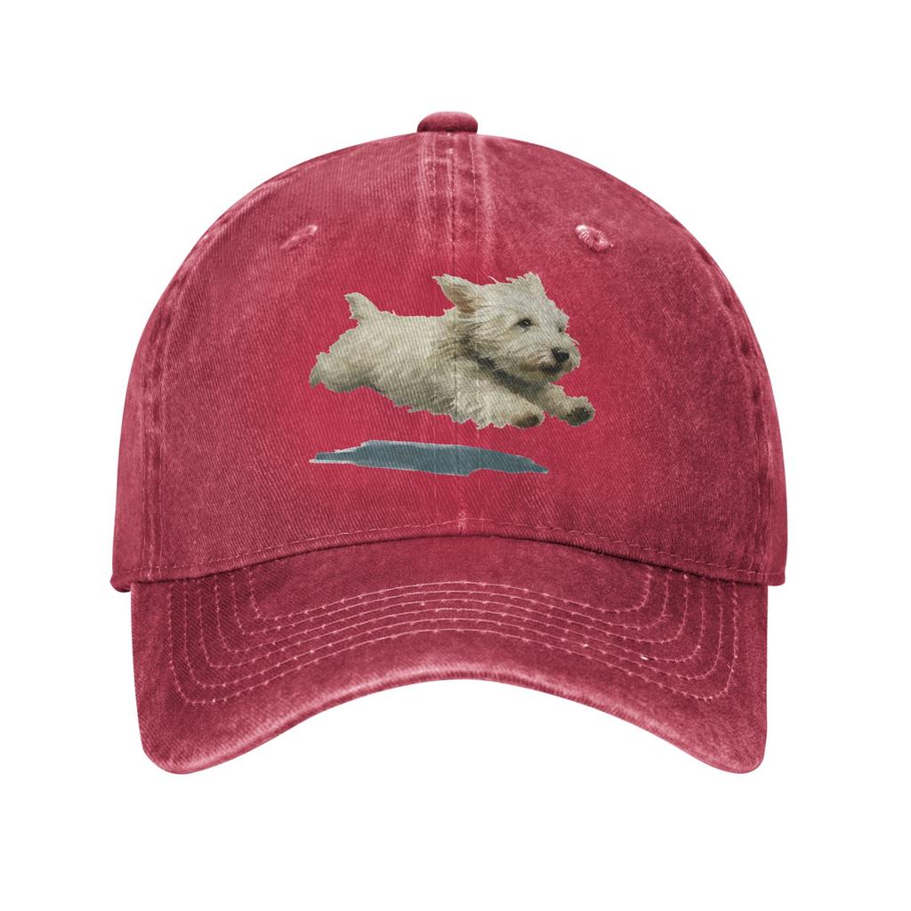 Funny Running Dog Art Print Cute Westie Dog Baseball Cap Summer Trucker Hat Adjustable Snapback Cap Men Women Baseball Caps