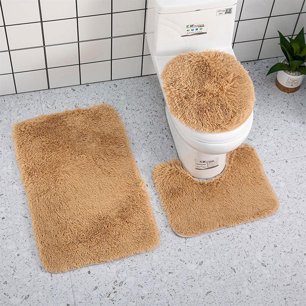 Bathroom Rug Set 3 Piece Includes Non Slip Bath Mat Contour Rug and Toilet Lid Cover Soft Shaggy Microfiber Absorbent Mat for Home Hotel Use