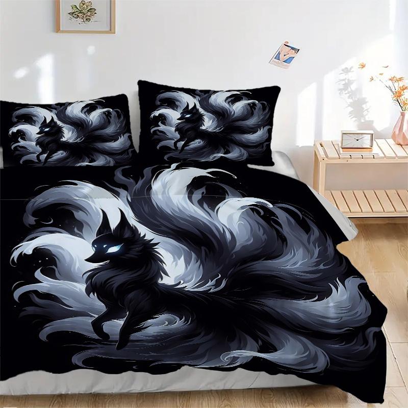 3er-Set Cooles Neunschwänziger Fuchs Bettwäsche-Set - Weich und Bequem Schlafzimmer, Gästezimmer und Wohnheim Dekor Bettwäsche-Set 1 Bettbezug + 2 Kissenbezüge. L019