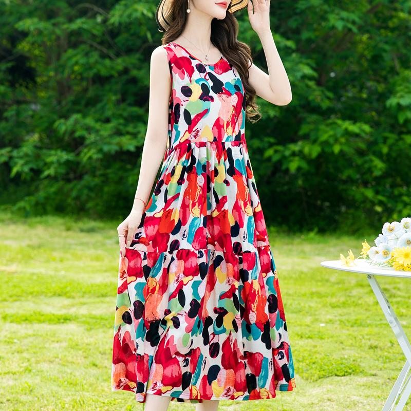 Summer Sleeveless Dresses for Women Vintage Clothes Loose Plus Size Elegant Long Dress