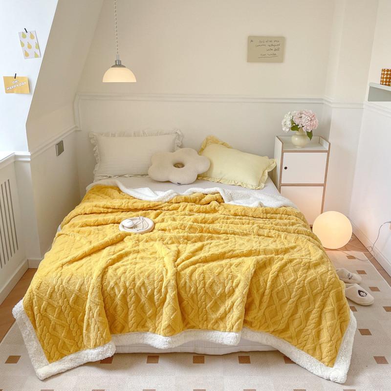 Jacquard Color Solid Thickened 70x100cm Blanket Double Sided Fluff Plush Office