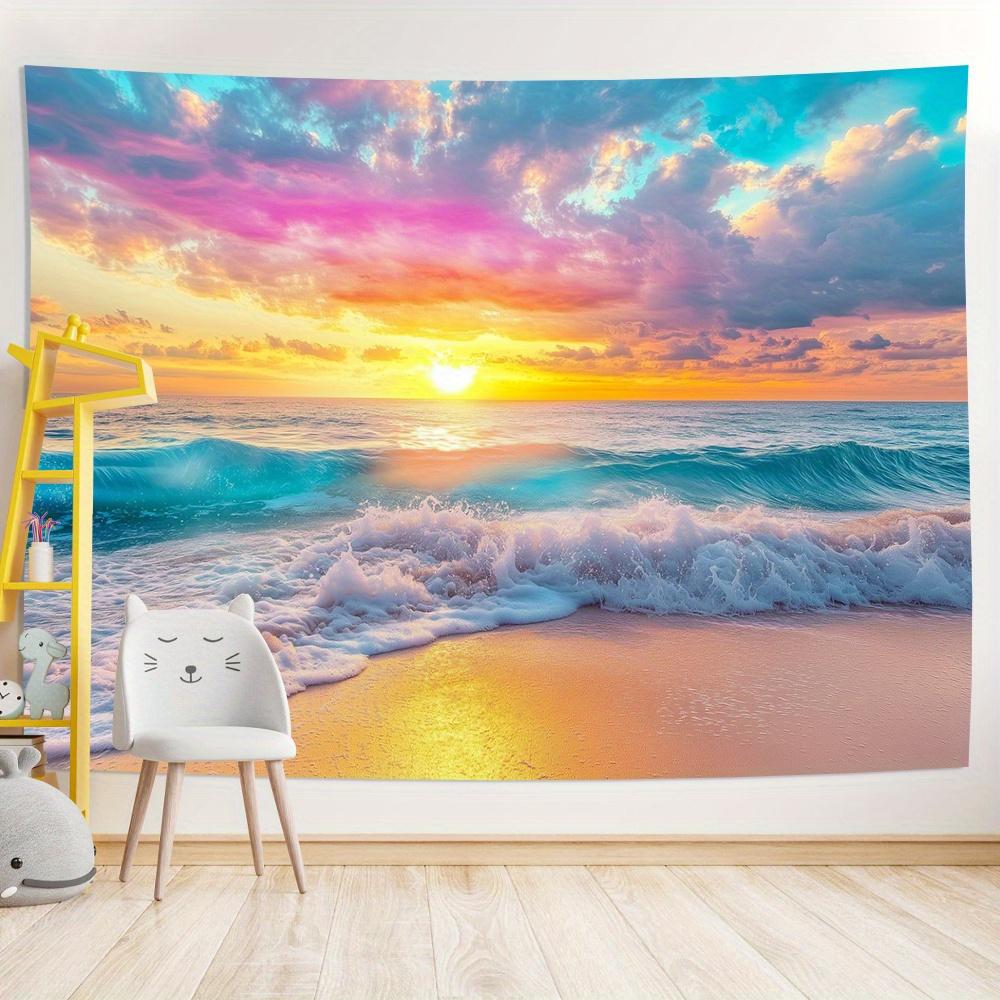 One piece of colorful sunset and ocean wave background fabric, suitable for decoration in living room, bedroom, office, etc.
