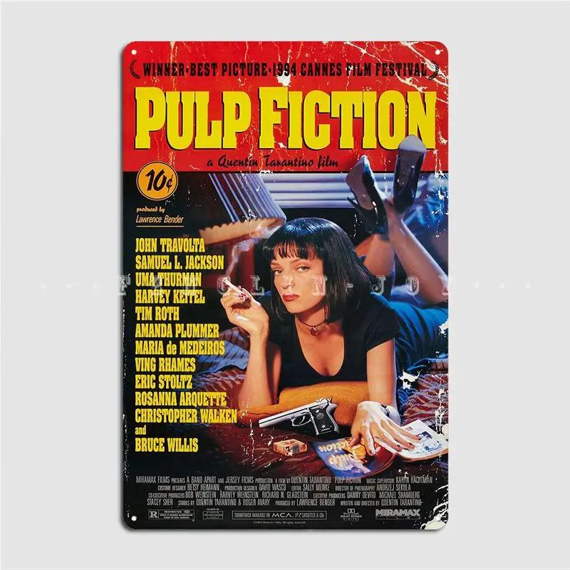 Pulp Fiction Metal Tin Sign Vintage Cinema Poster for Garage Bar Man Cave Decorative Wall Art Plate