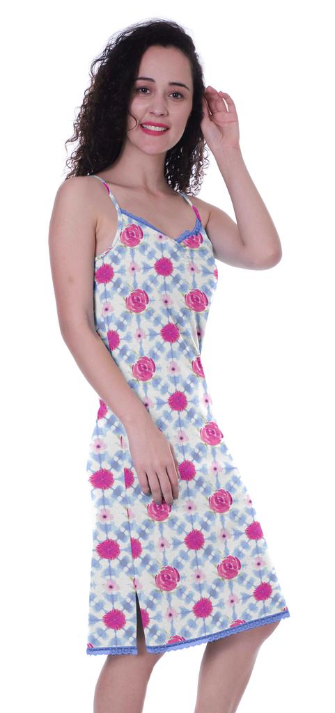 Moomaya Printed Spaghetti Strap Nightgown For Women  s Lace V-Neck Sleepwear
