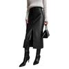 Jupe Rétro Automne Hiver Faux Cuir Jupe Taille Haute avec Fentes Latérales Couleur Unie Coupe-vent Jupe Midi